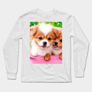 Cute puppies in a basket Long Sleeve T-Shirt